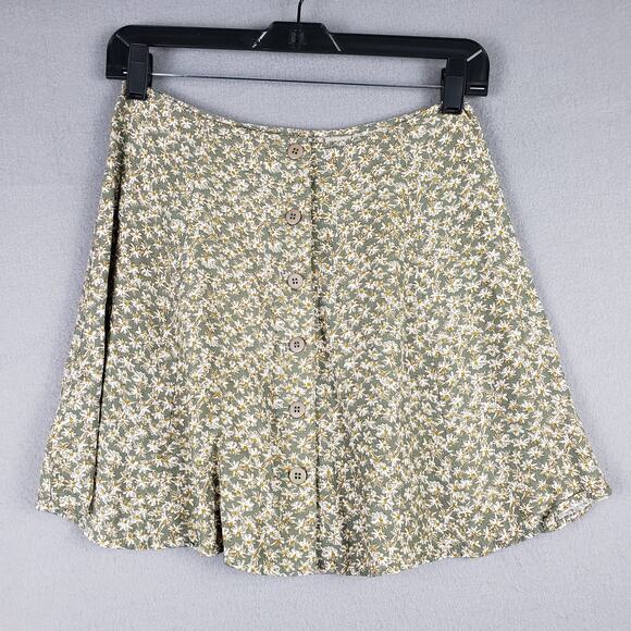 Vintage Express Size 5/6 Button Front Mini Skirt Green Cream Ditzy Microfloral - Picture 1 of 9